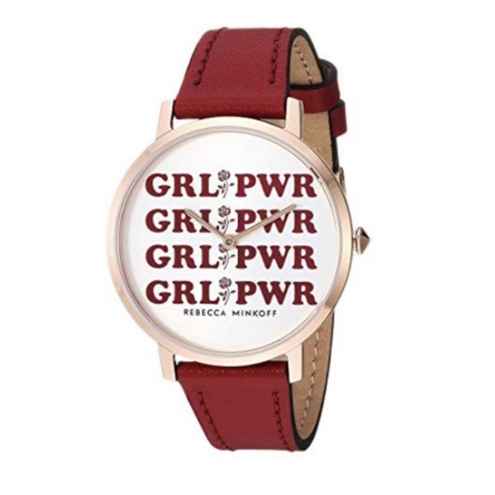 Rebecca Minkoff GRL PWR Red Leather Strap Watch